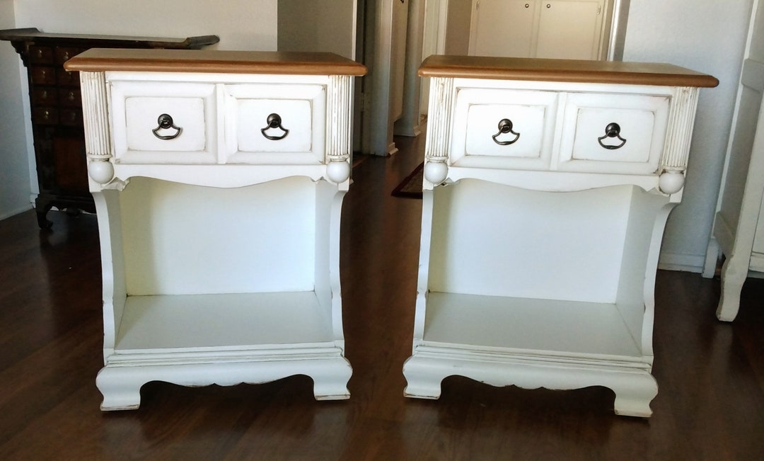 Pair of White Farmhouse Two Tone End Tables Nightstands / Etsy