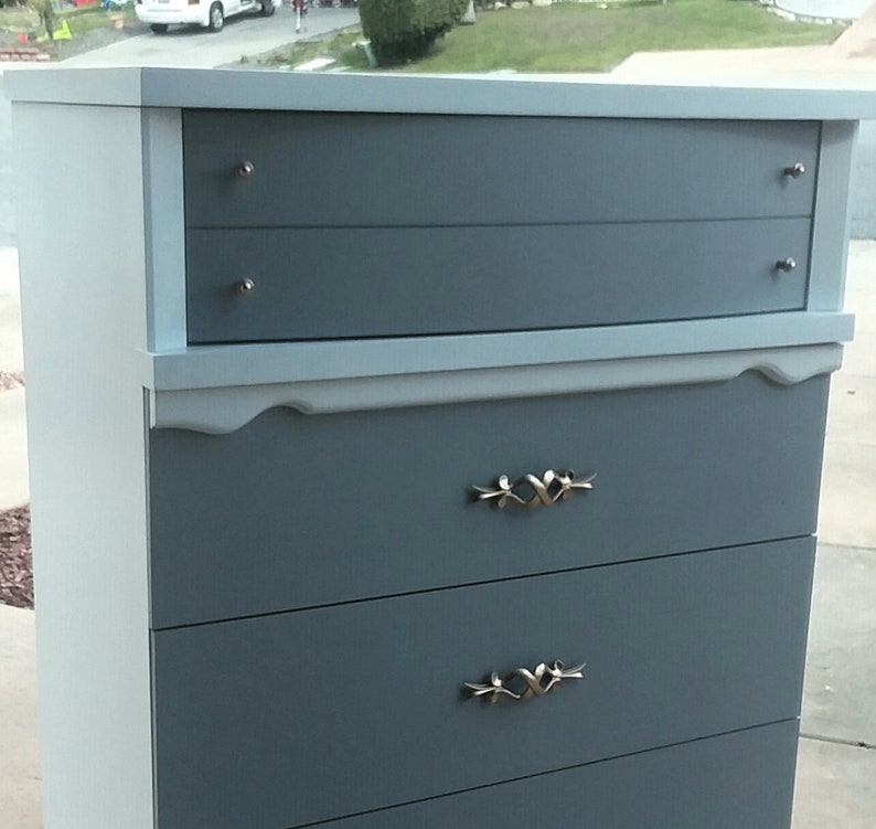 Two Tone White Gray Mid Century Modern Chest Dresser Etsy