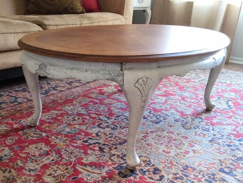 French Country Oval Coffee Table // Two Tone Antiqued // White Etsy