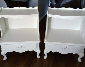 Pair of White  French Country Step End Tables or Nightstands
