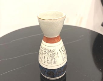 Vintage Kutani Japan Sake Flasche Crackle Glasur Rot Gold Kalligraphie Keramik