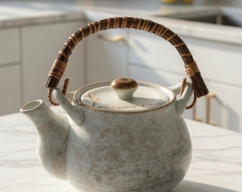 Vintage Kafuh Japan Sakura Cherry Blossom Stoneware Teapot Bamboo Handle