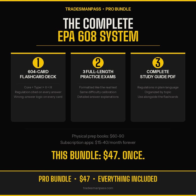 EPA 608 Exam Prep Pro Bundle | 604 Flashcards + 3 Practice Exams ...