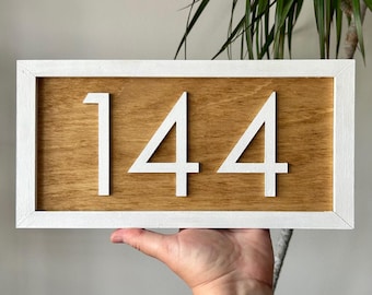 Wood House Address Sign - Modern Rectangle House Numbers