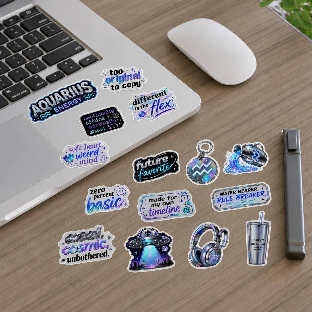 Aquarius Zodiac Stickers Sticker Sheets | Astrology, Space, Violet Holographic
