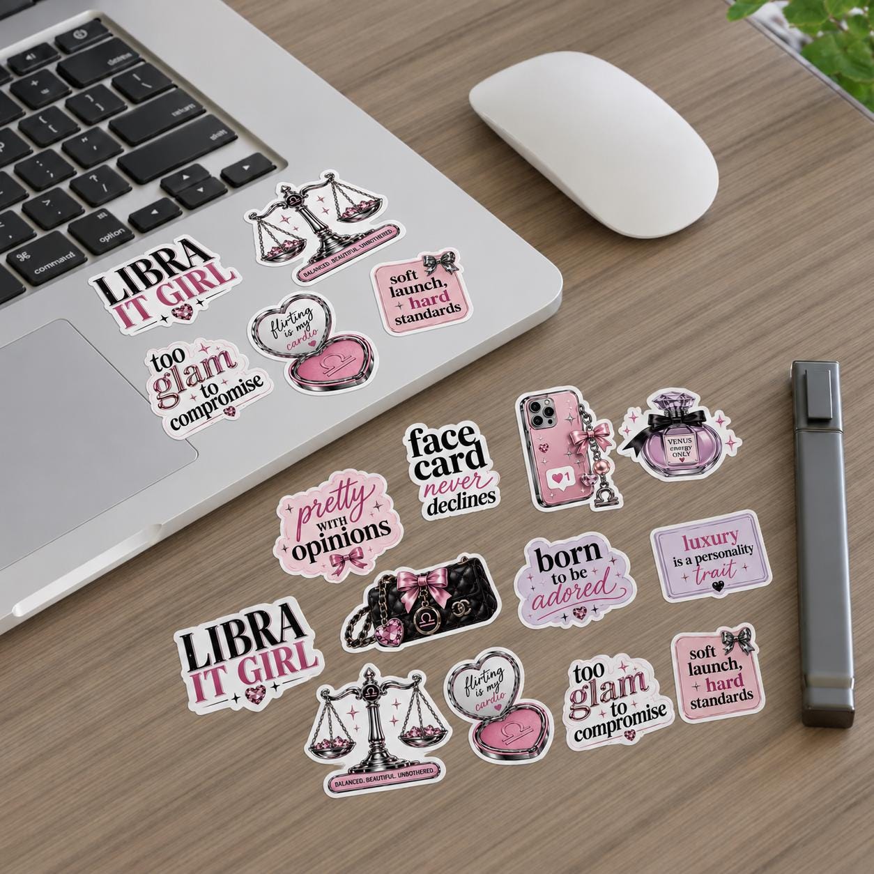 Libra It Girl stickers Sticker Sheets | zodiac scales, pink glam planner decals