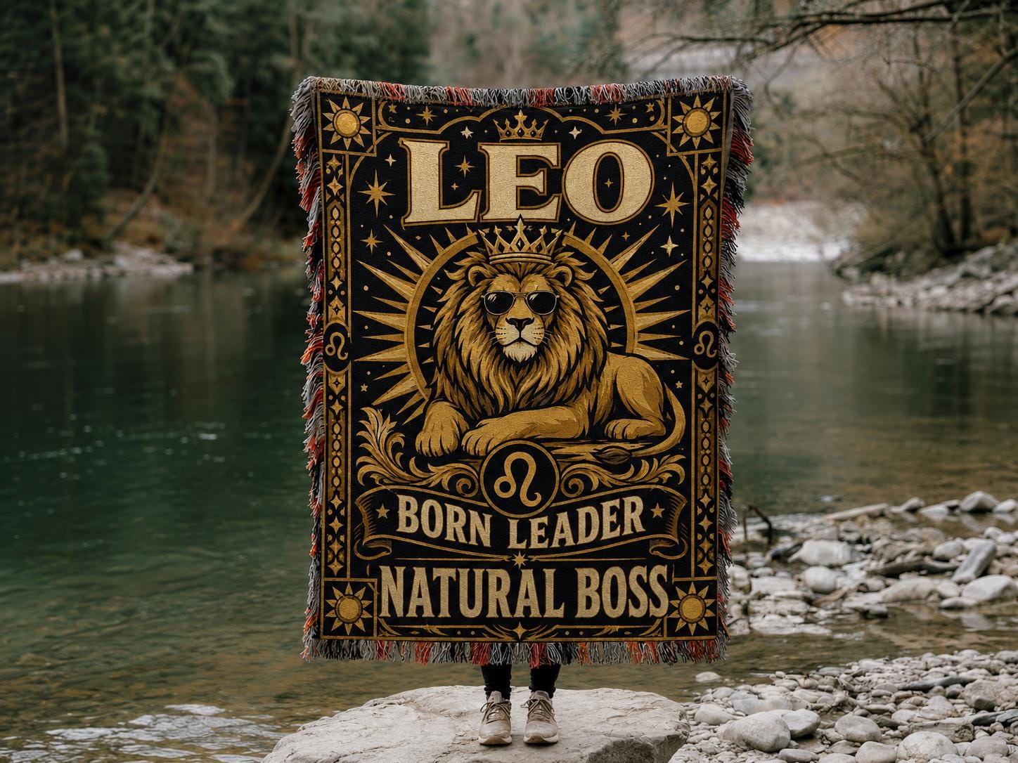Leo Zodiac Lion Woven Blanket | Born Leader Natural Boss, Astrology Throw