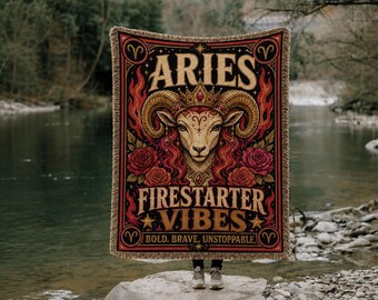 Väduren Zodiac Vävd Filt | Bagge Astrologi Gobelängpläd | Dekoration i 100 % bomull