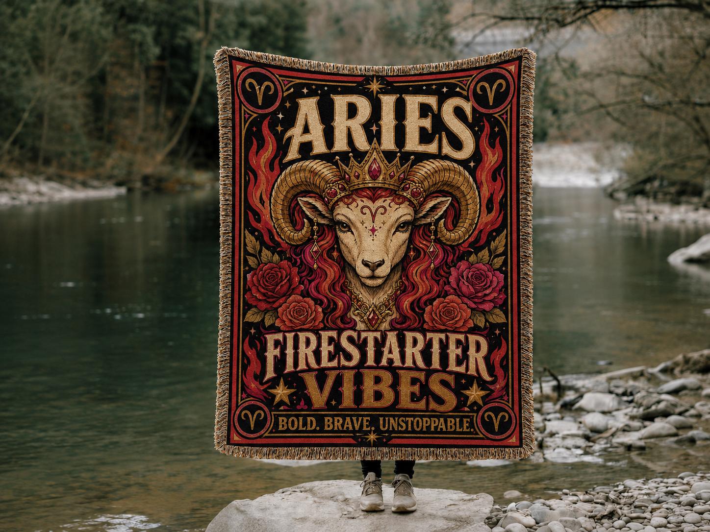 Aries Ram Illustration Woven Blanket | Zodiac Firestarter Vibes
