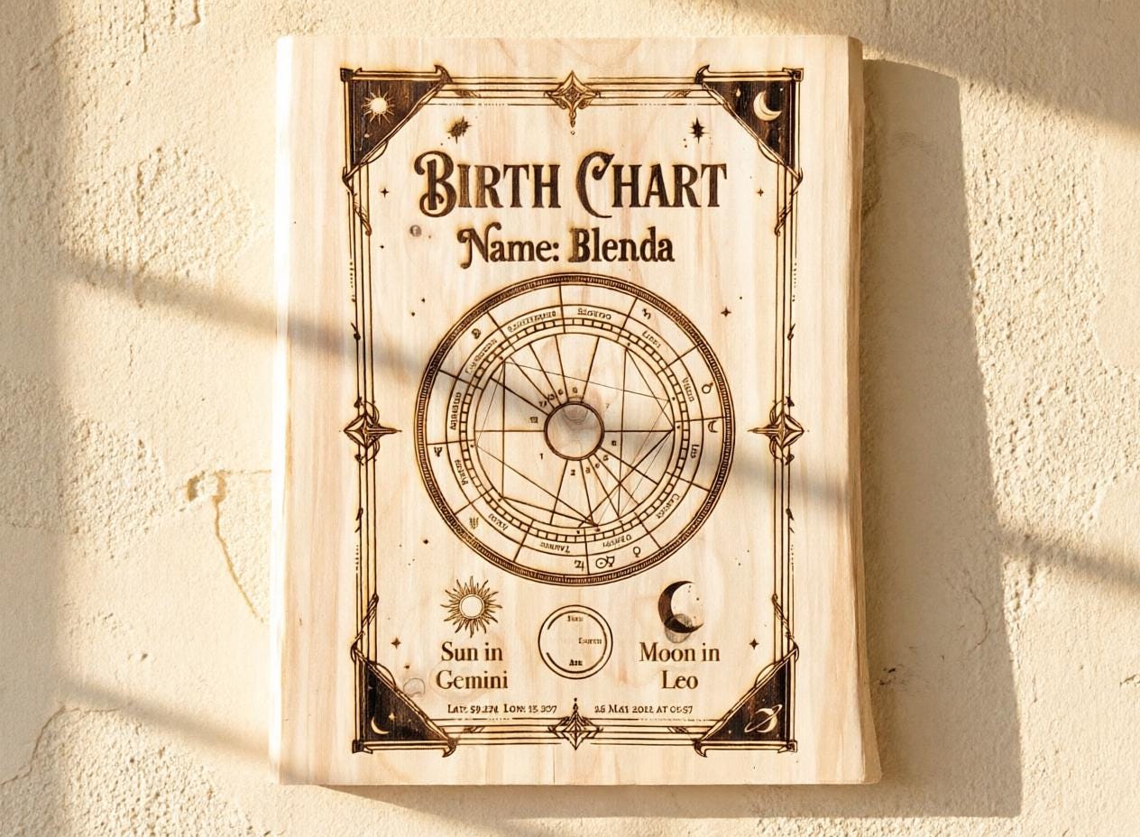 Personalized Birth Chart Wood Engraving | Sun & Moon Sign Wall Art