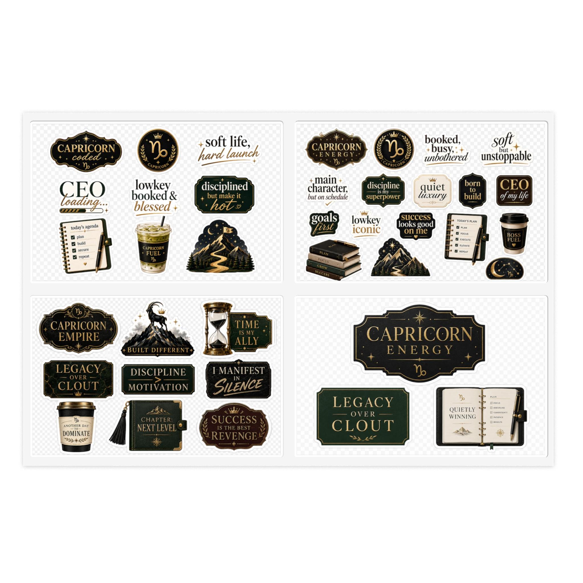 Capricorn Energy Sticker Sheets | Zodiac Planner, Motivation Labels
