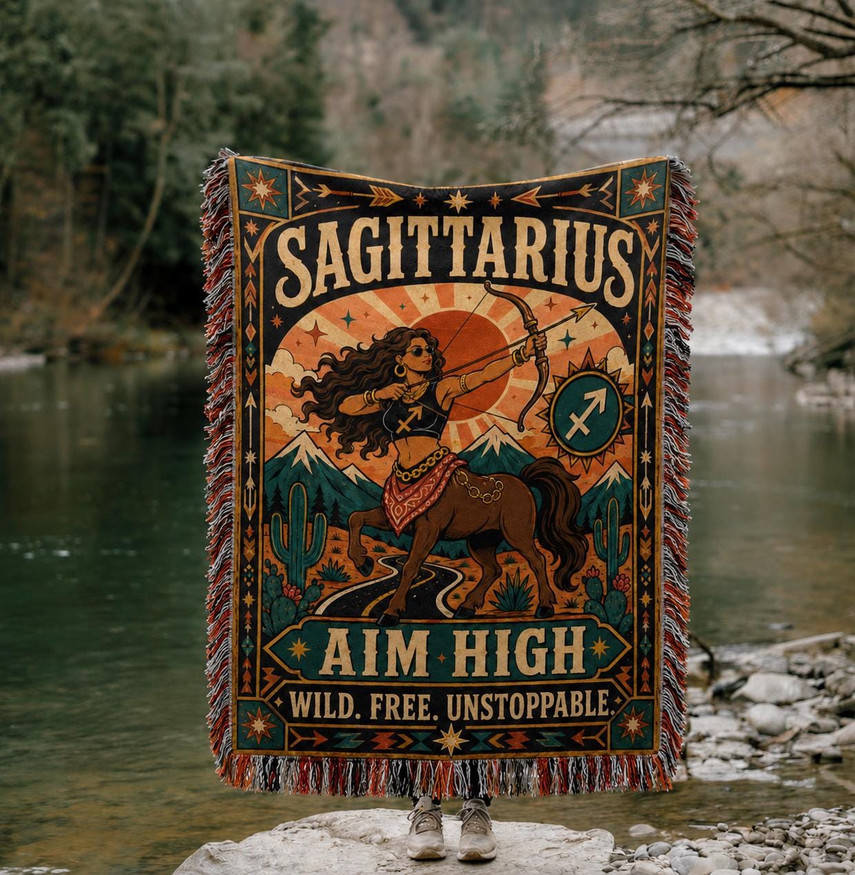 Sagittarius Archer Throw Blanket | Zodiac Constellation Woven Tapestry