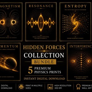Hidden Forces Physics Wall Art Bundle | 5 Science Prints | Engineer Office Decor | STEM Gift | Digital Download Collection