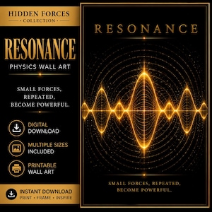 Resonance Physics Wall Art | Science Poster Print | Engineer Office Decor | STEM Gift | Hidden Forces Collection | Black Gold Art