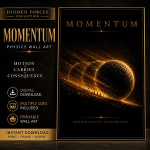 Momentum Physics Wall Art | Science Poster Print | Engineer Office Decor | STEM Gift | Hidden Forces Collection | Black Gold Art