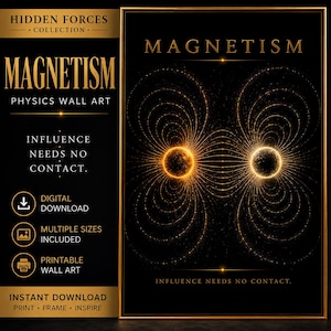 Magnetism Physics Wall Art | Science Poster Print | Engineer Office Decor | STEM Gift | Hidden Forces Collection | Black Gold Art