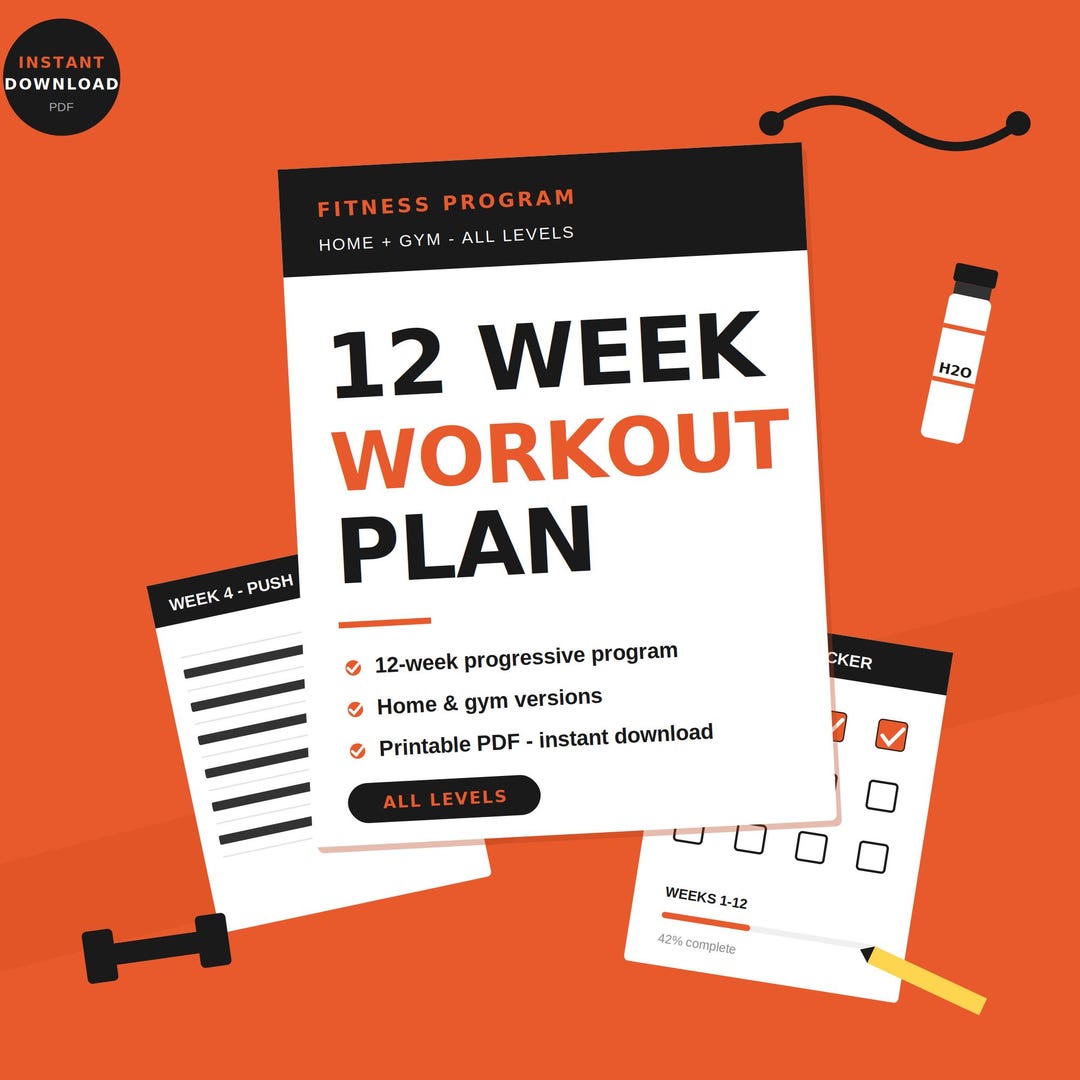12 Week Workout Plan Printable | Home & Gym Workout Program PDF ...