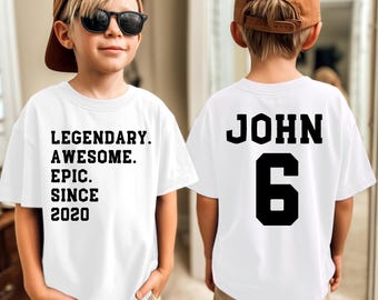 Legendary Since Birthday Kids Shirt, Custom Name and Age Tee, 6th Bday Boy Shirt