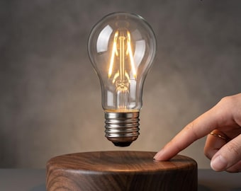 Lámpara LED flotante de levitación magnética / Lámpara nocturna con bombilla levitante y base de madera / Decoración moderna para escritorio / Regalo futurista para la oficina