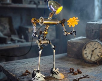 Robot Desk Lamp | USB Desk Light | Steampunk Table Lamp | Gaming Room Decor | Office Gift for Him