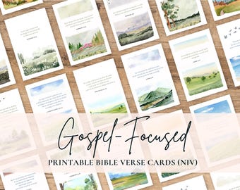 Gospel Bible Memory Verse Cards, Printable NIV Scripture Cards, Christian Devotional Watercolor Meditation Cards, Editable Canva Template