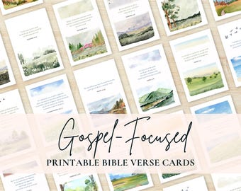Bible Memory Verse Cards Printable, Gospel Scripture Cards, Christian Devotional Cards, Watercolor Meditation Cards, Editable Canva Template