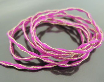 Elastic Cord 2.5mm - Pink with Metallic Gold Stretch Elastic Drawcord Rope Cord ( 1 , 5 or 10 Yards )