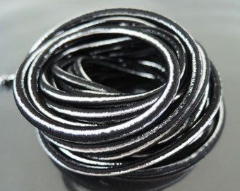 Elastic Cord 3.5mm - Metallic Black Silver Round Stretch Elastic Drawcord Rope Cord ( 1 , 5 or 10 Yards )