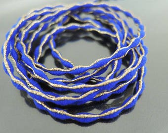 Elastic Cord 2.5mm - Blue with Metallic Gold Stretch Elastic Drawcord Rope Cord ( 1 , 5 or 10 Yards )
