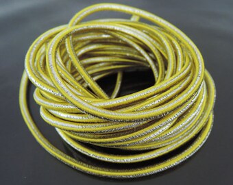 Elastic Cord 3.5mm - Metallic Yellow Silver Round Stretch Elastic Drawcord Rope Cord ( 1 , 5 or 10 Yards )