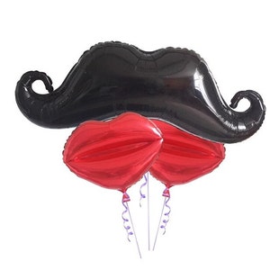 Globos - Globo de bigotes negros de 38 pulgadas o globo de boca de labios sexy rojo de 24 pulgadas (boda, decoración de cumpleaños y suministros de globos de fiesta)