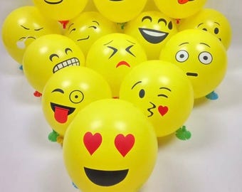 Globos faciales - Globos de látex redondos Globo de surtido de emoji de cara amarilla de 12 pulgadas (suministros de globos de decoración de cumpleaños y fiestas)