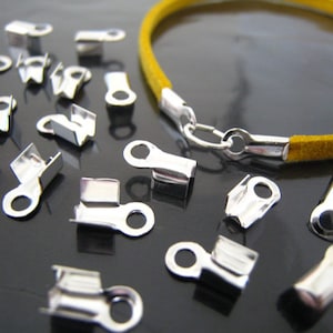 Fold Over Crimp - Finding 20 pcs Silver Plated Metal Smooth Finish Crimp Bead Cord End Cap Clasp Fastener Fold Over Clip 4mm x 8.5mm