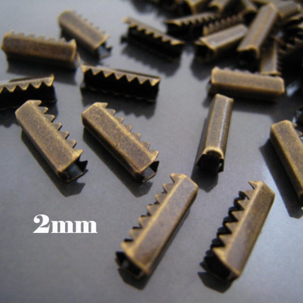 Conclusions - 10 pcs Antique en laiton métal plier plus fort sertir tête Clips sans boucle pour ronde cordon élastique 2mm corde 3,5 mm x 11 mm