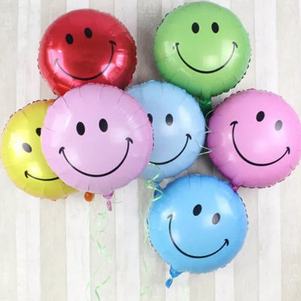 Ballonger - 18 tums leende ballong med emoji, gul röd blå grön eller rosa ballong 18 tum (födelsedagsdekorationer och festballongtillbehör)