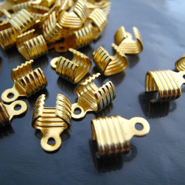 Finding - 10 pcs Gold Plated Metal Crimp Bead Cord End Cap Clasp Fastener Fold Over Clip 7mm x 9mm