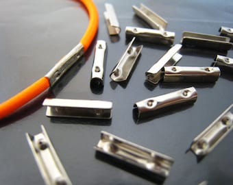 Finding - 20 pcs Silver Metal Fold Over Crimp Head Clips for 2mm Round Elastic Drawcord Rope 9mm  x 2mm