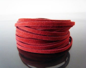 1 Yard of 3mm Brick Red Flat  Suede Lace