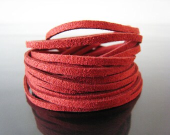 1 Yard of 3mm Red Flat Suede Lace