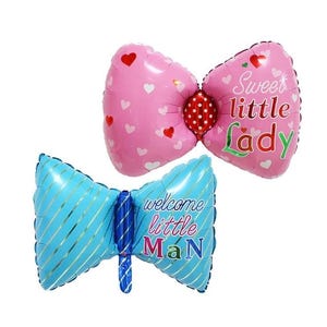 Little Man Balloon or Little Lady Balloon - Pink Lady Girl or Blue Man Boy Balloons Bowtie Balloon ( Birthday Party Decor Balloon Supplies )
