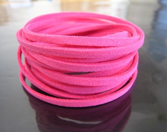 1 Yard of 3mm Hot Pink Flat Suede Lace