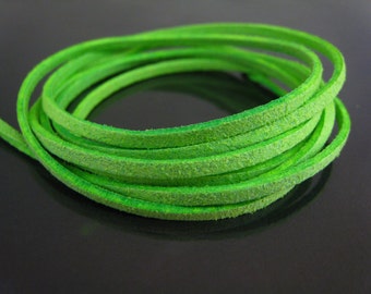 3 Yards of 3mm Neon Green Flat Suede Lace