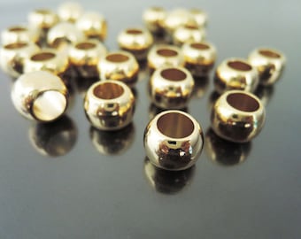 6 Stück Gold Runde Kunststoff Perlen 11mm x 9mm (Loch 6,5mm Durchmesser)