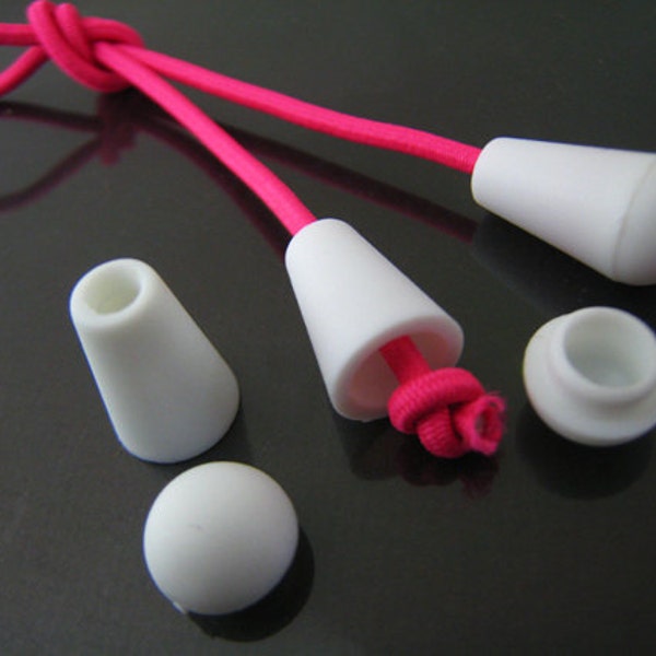 Finding - 4 Sets White Plastic  Round Beads Caps Cord End Lock with Cover 18mm x 10mm