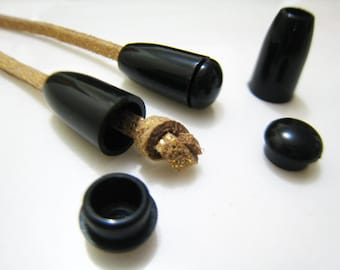 Encontrando – 4 conjuntos de tampas de contas redondas de plástico preto com trava de extremidade de cabo com tampa 16 mm x 8 mm