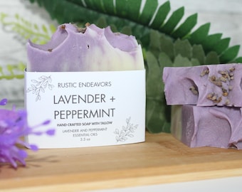Lavender Peppermint Handcrafted Grass Fed Tallow Soap Bar