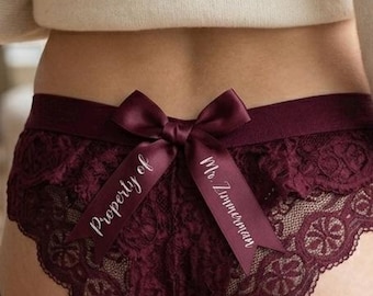 Personalized Lace Thong, Custom Anniversary Lingerie, Romantic "Property Of" Underwear