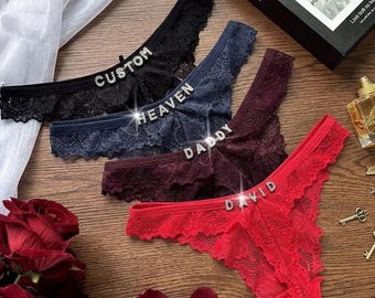 Custom Name Thong, Personalized Lace Panty, Boyfriend Gift, Bachelorette Lingerie