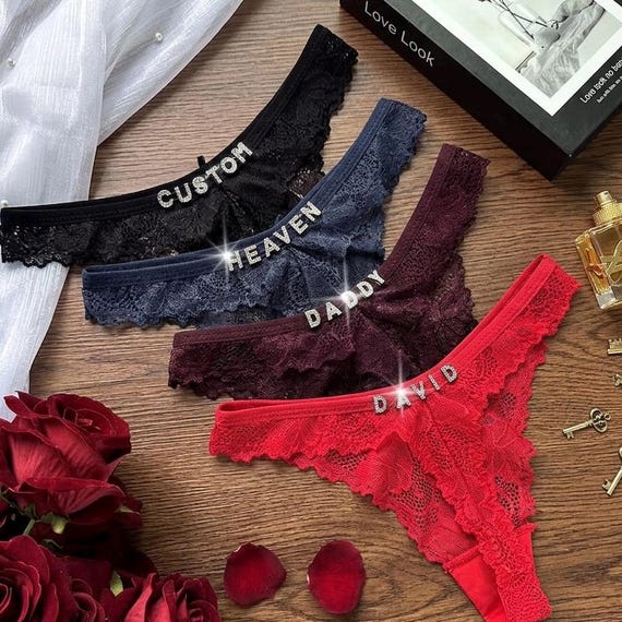 Custom Name Thong, Personalized Lace Panty, Boyfriend Gift, Bachelorette Lingerie