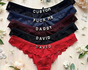Personalized Name Thong – Custom Lace Panty, Boyfriend Gift, Bachelorette Lingerie